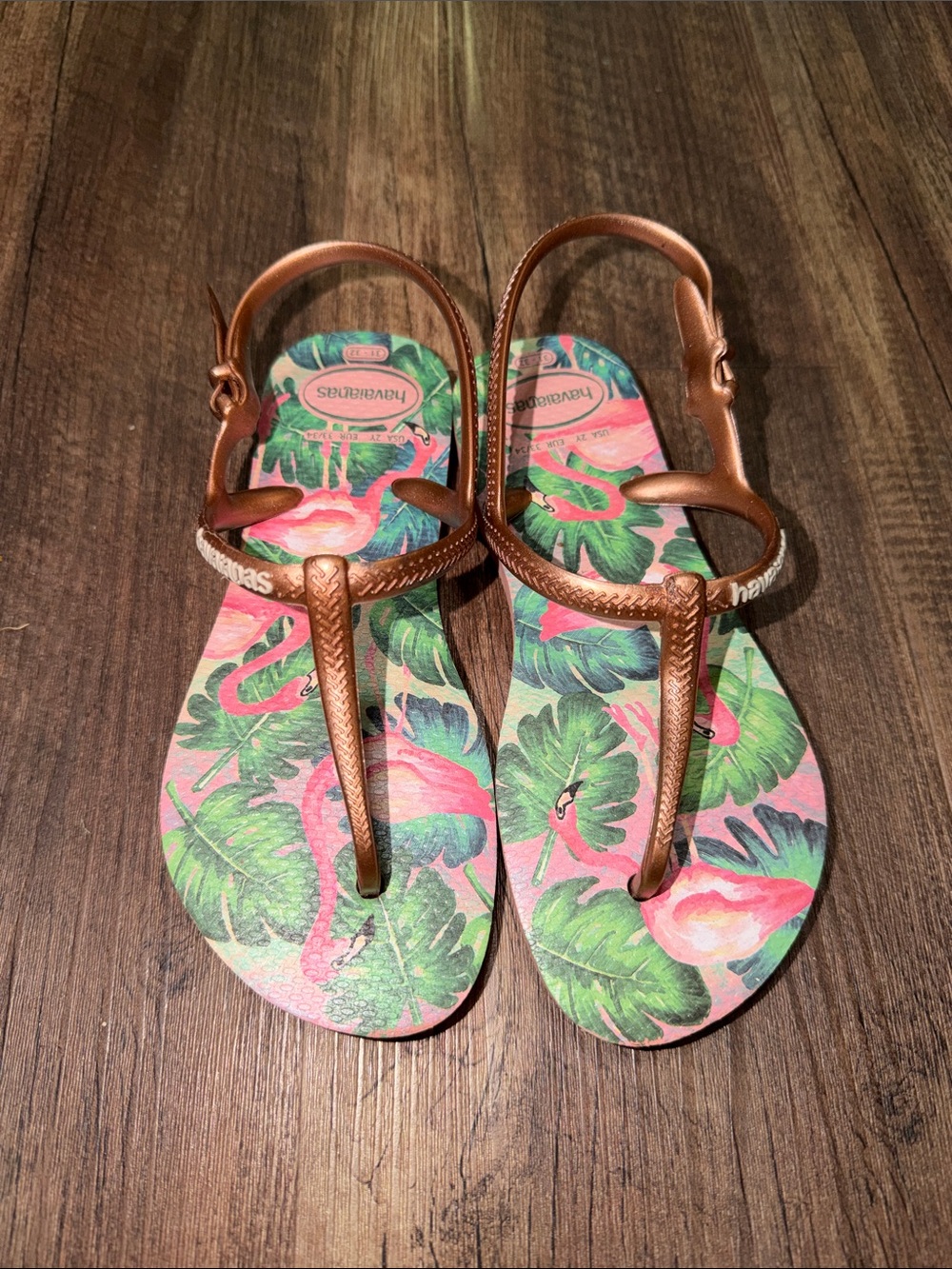 HAVAIANAS girls Hawaiian flamingo flipflop sandals size 2
